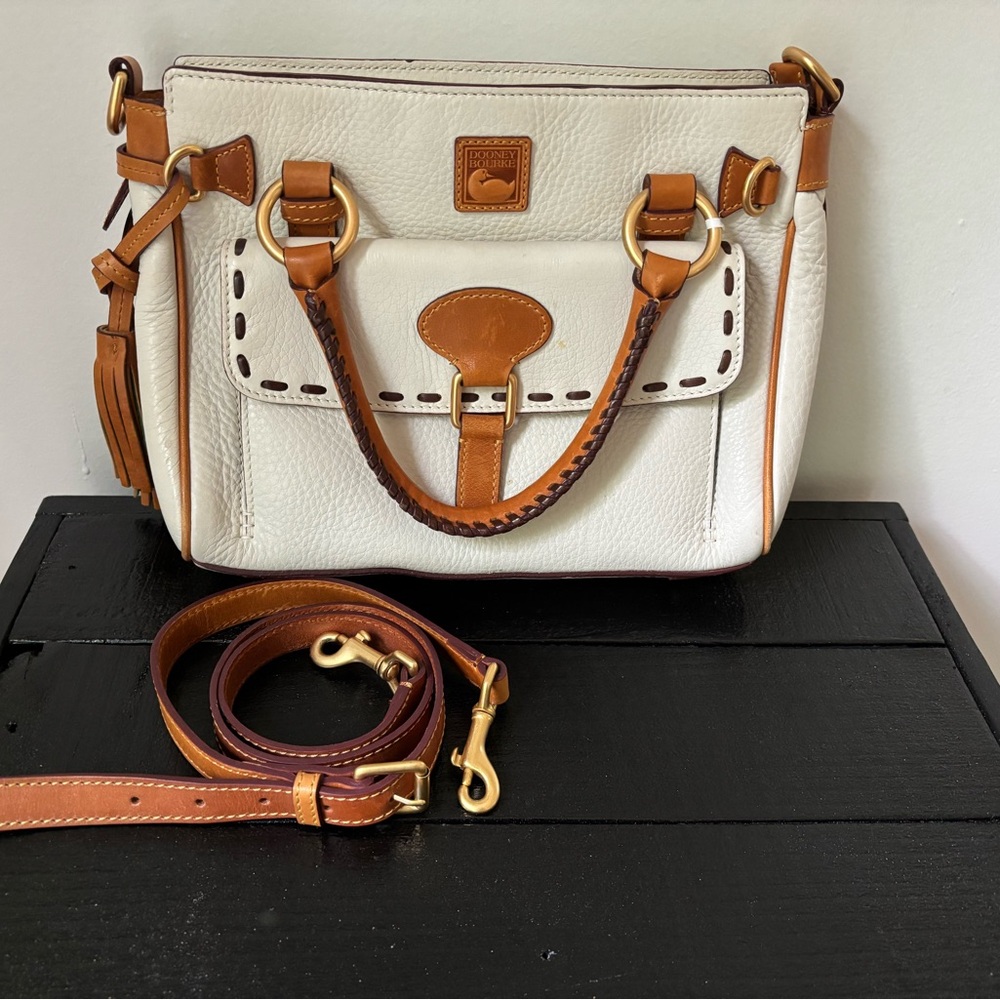 Dooney & Bourke White and Tan Leather Satchel